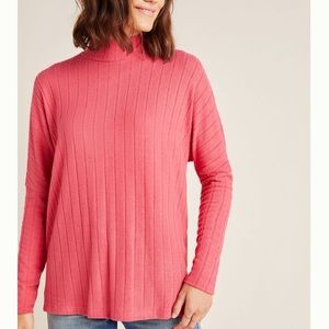 Anthropologie Eri + Ali turtleneck pink ribbed sweater drop shoulder medium New